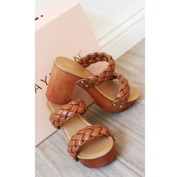 NEW Camel Braided Double Strap Platform Comfy Block Heel Slide On Sandals Shoes - Picture 6 of 10